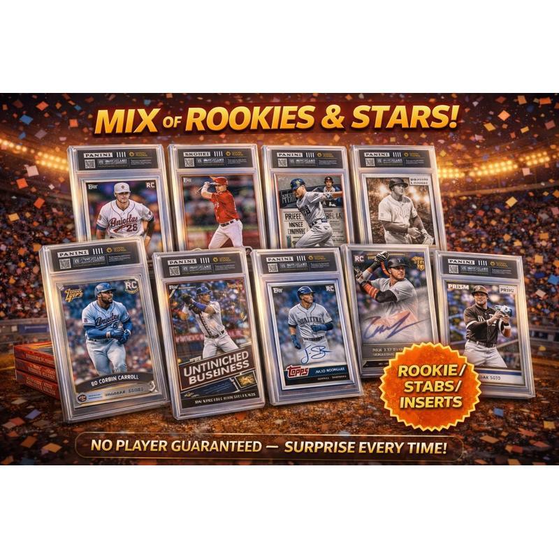 Baseball Mystery Trading Card Slabbed | Rookies, Stars, Autographs or Inserts Guaranteed! | Perfect Gift for Kids & Collectors (Topps & Panini Included)