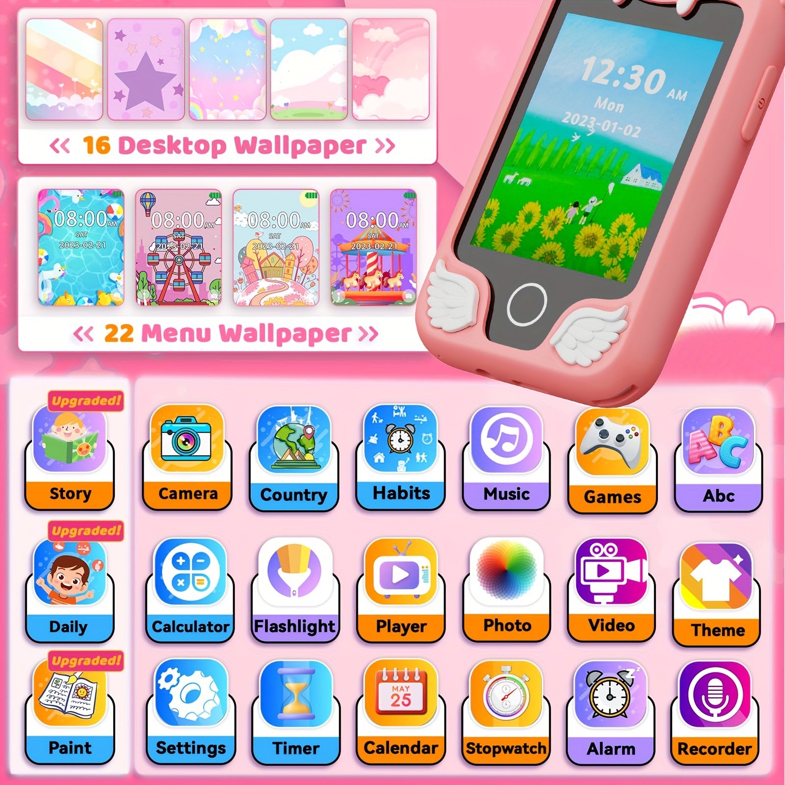 Kids Toy Smart Phone, Fun Explorer Phone with HD Touchscreen Dual Camera And 8GB Storage, Dinosaur Kids Play Phone Toy, Educational Travel Toy for Boys Girls 3-10, Birthday Halloween Christmas Gift