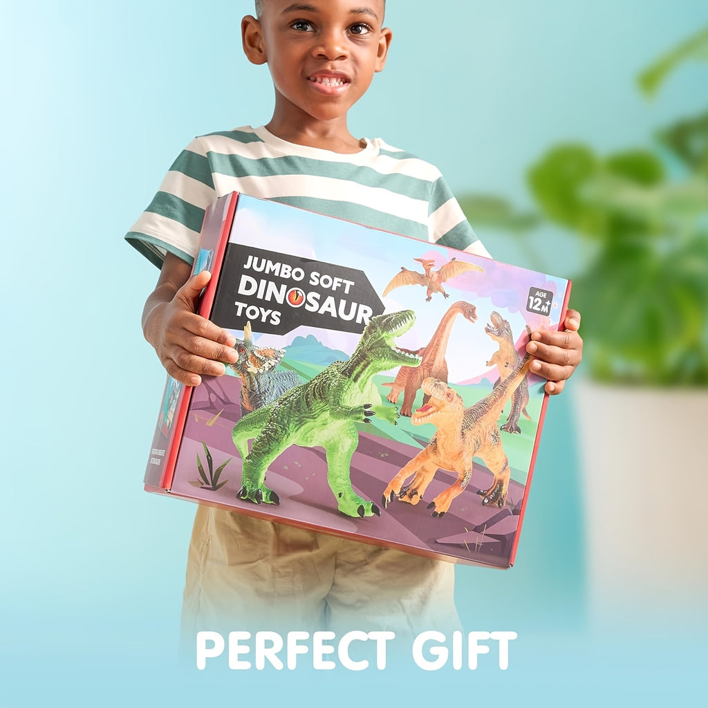 6pcs Large Dinosaur Figures with Educational Book, Jumbo Soft Dinosaur Toys for Toddlers 1+Years Old, Realistic Dinosaur Playset for Kids, Perfect Gift for Boys & Girls, for Christmas Party And Christmas Toys