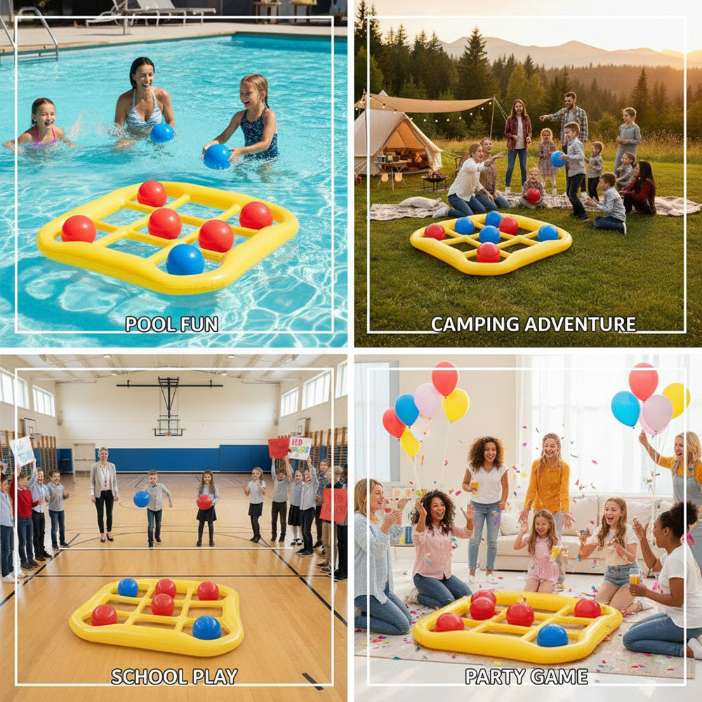 Inflatable Tic Tac Toe Pool Game Set - Comes with 10 Balls (5 Blue, 5 Red) And Air Pump - Floating Water Toys for Swimming Pool, Lake And Pool Party Fun for Family
