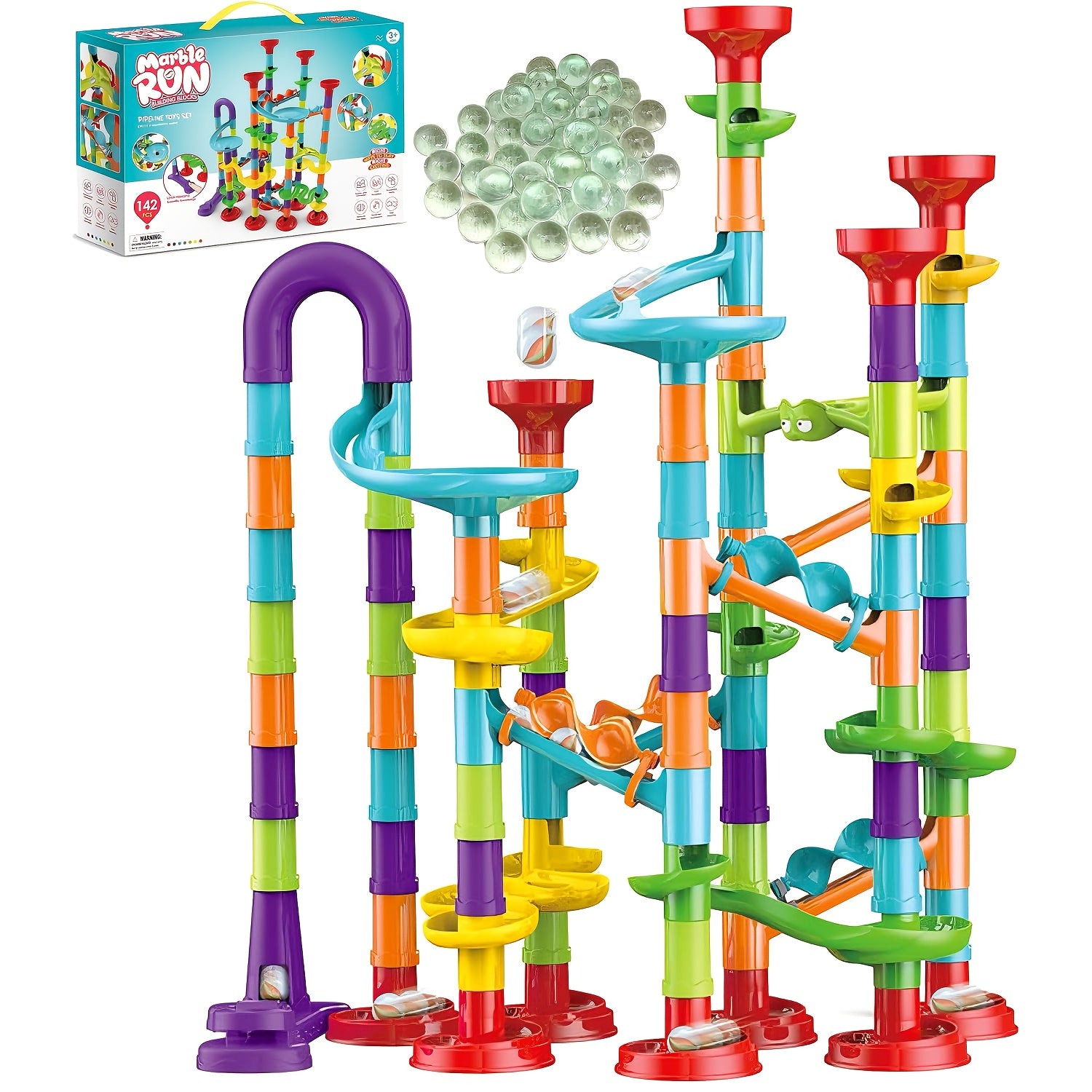 142/197pcs Marble Race Track Toys, Marble Run Set, Construction Building Blocks Game for Kids Birthday STEM Gifts, And Early Cognition, Hand Exercise, Parent-child Interaction, for Christmas Gifts, Best Gift for Holidays, Halloween, Christmas