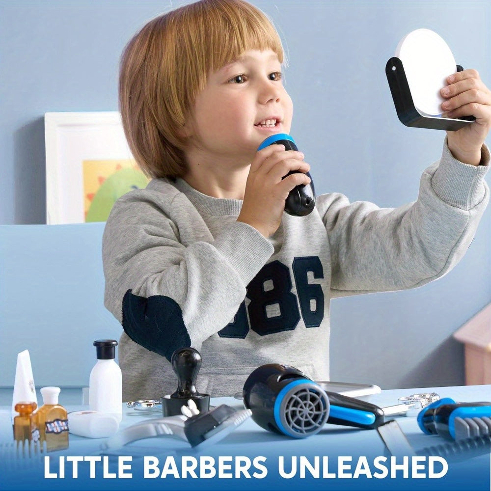 Professional Barbershop Pretend Play Kit for Kids Ages 3+ | 23pcs Role Play Toys with Realistic Tools And Storage Box | Educational Toys for Social Skills, Perfect Christmas/Birthday Gift for Boys