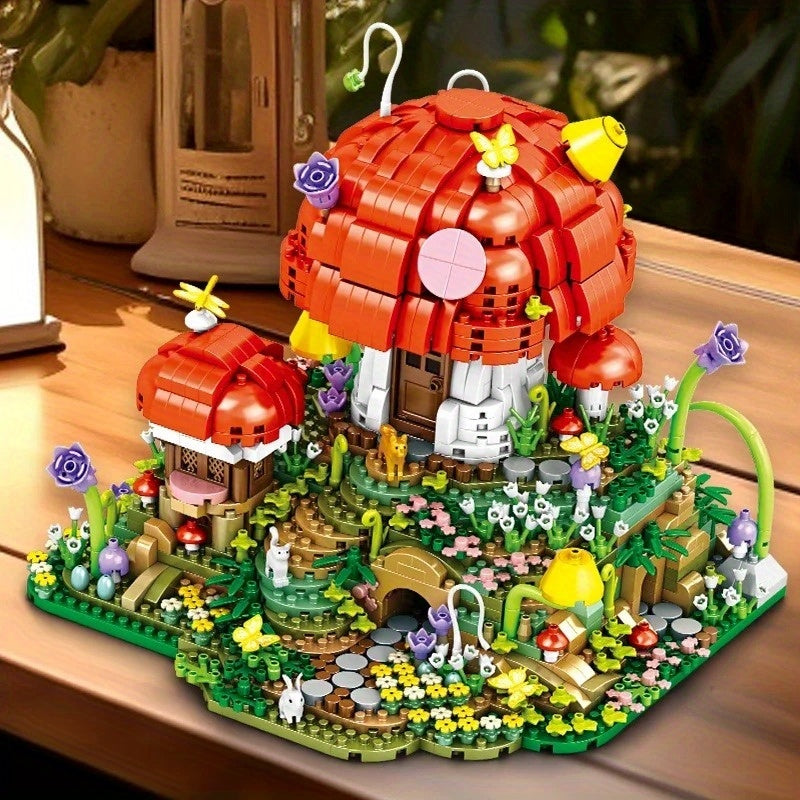 2000+ Pieces of New Fairy Mushroom House Building Blocks - A Mythical Mushroom House. M-Shaped Architectural Miniature Assembly Blocks. Birthday Gift. Decoration. Creative Toy. Home Desktop Decoration