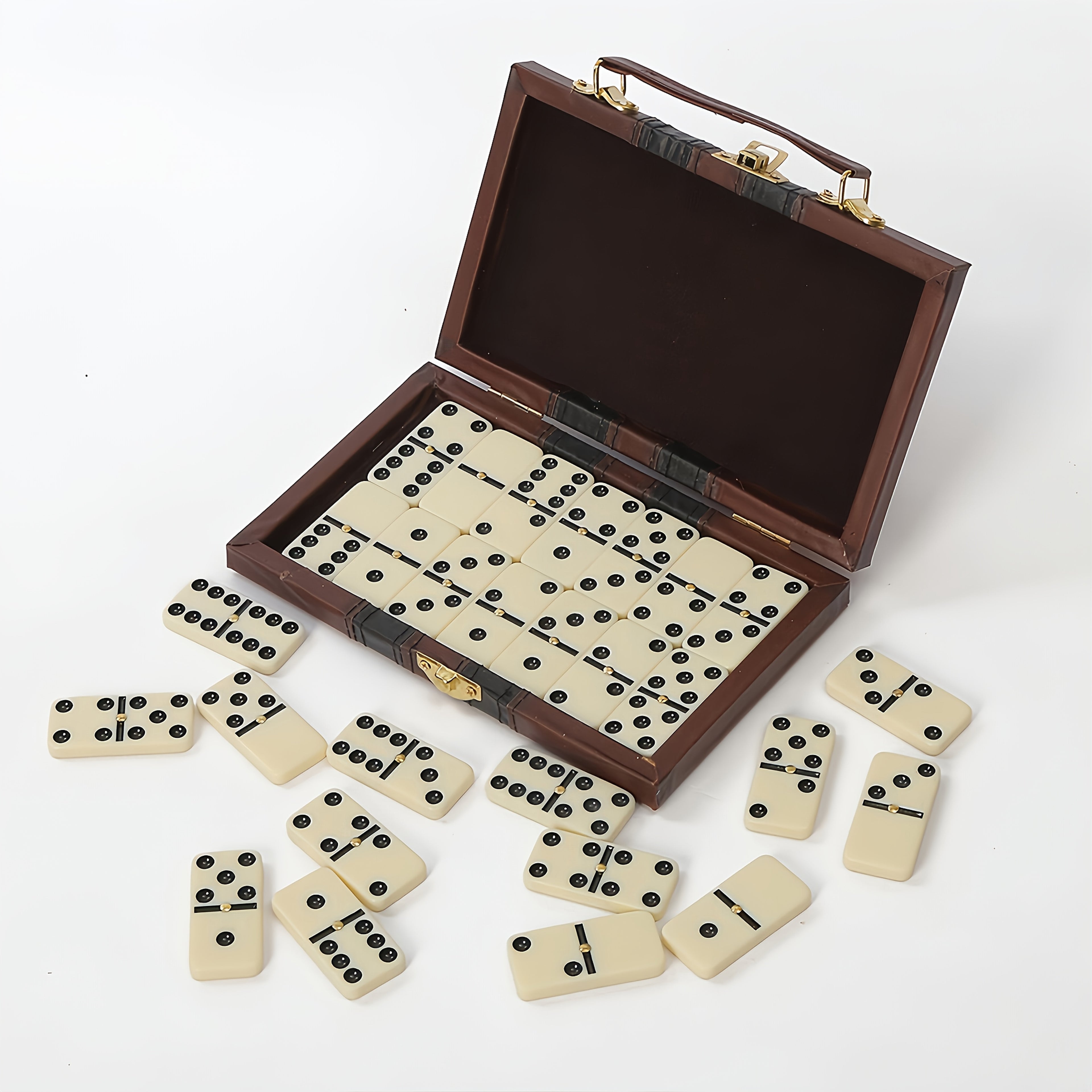 Domino Set -28 Classic Black Dominoes Boxed | Thanksgiving, Halloween, Christmas Ideal Gift | Durable Plastic Dominoes And Leather Storage Box, Portable Design Suitable for Family Games, Party Group Games. Elegant Packaging, Advanced Card Surface