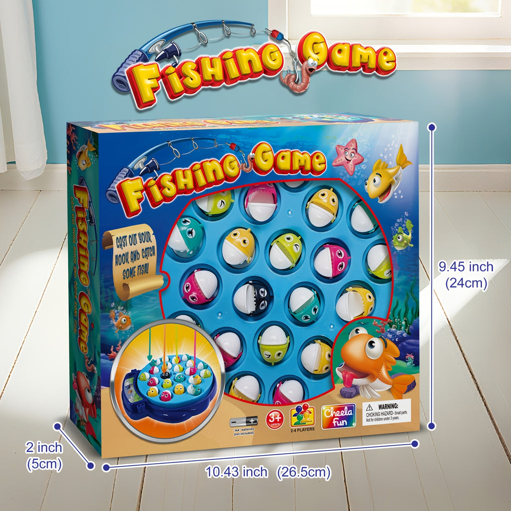 Cheela Fun Fishing Game for Kids, Rotating Fish Board Game, Original Fast-Action Fishing Game. Includes 21 Fish, 4 Fishing Rods. Require 1xAA Battery (not Included). Ideal for Holiday & Birthday Presents.