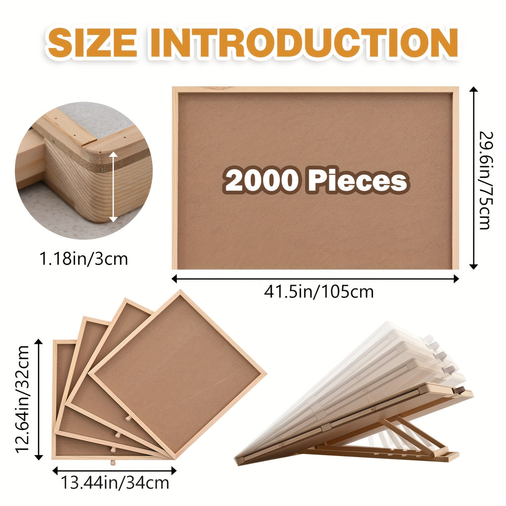 Puzzle Board, 2000pcs Tilting Puzzle Board Table with 4 Upgrade Magnetic Drawers And Cover, Wooden Jigsaw Puzzle Table, 41.5 "X 29.6" Puzzle Plateau for Adults