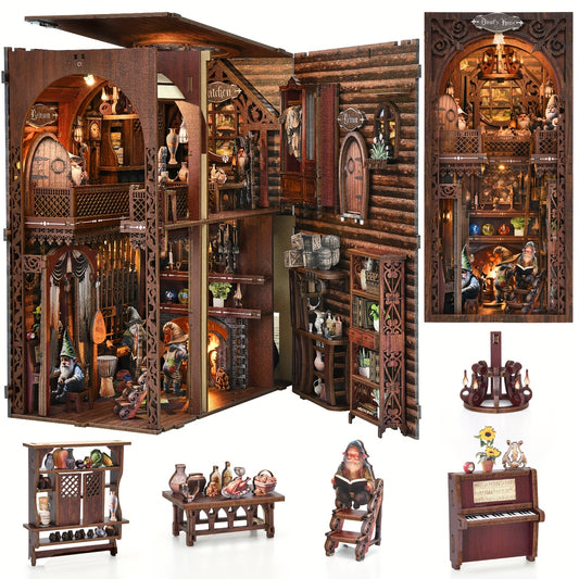 ASLOWSNAIL 3D Wooden Book Nook Toys, Dwarf House Miniature DIY Bookshelf Insert, Intricate Dark Wood Adult Puzzle Decor, Local Warehouse Stock, Special Birthday 4Th of July Gift, And Closeout