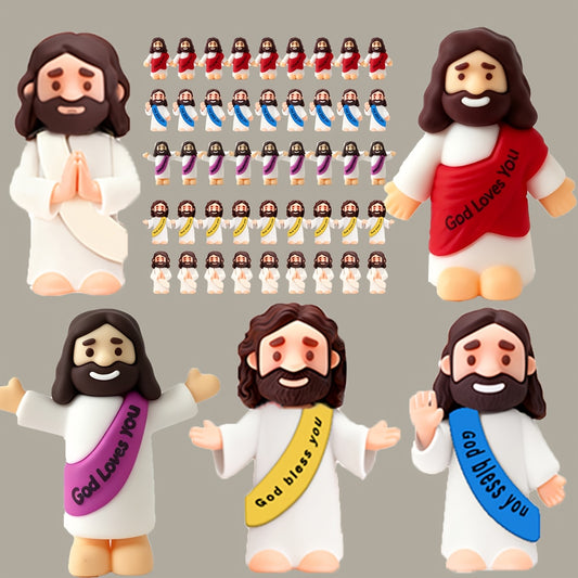 [Christmas Thanksgiving Easter] 50/100/150Pcs Mini Jesus Statue Set, Various Colored Religious Figurine Decorations, Random Figures With Even Color Distribution. Suitable As Home Decor Filler, And As Toys/Gifts For Religious Sundays, Thanksgiving, Christm