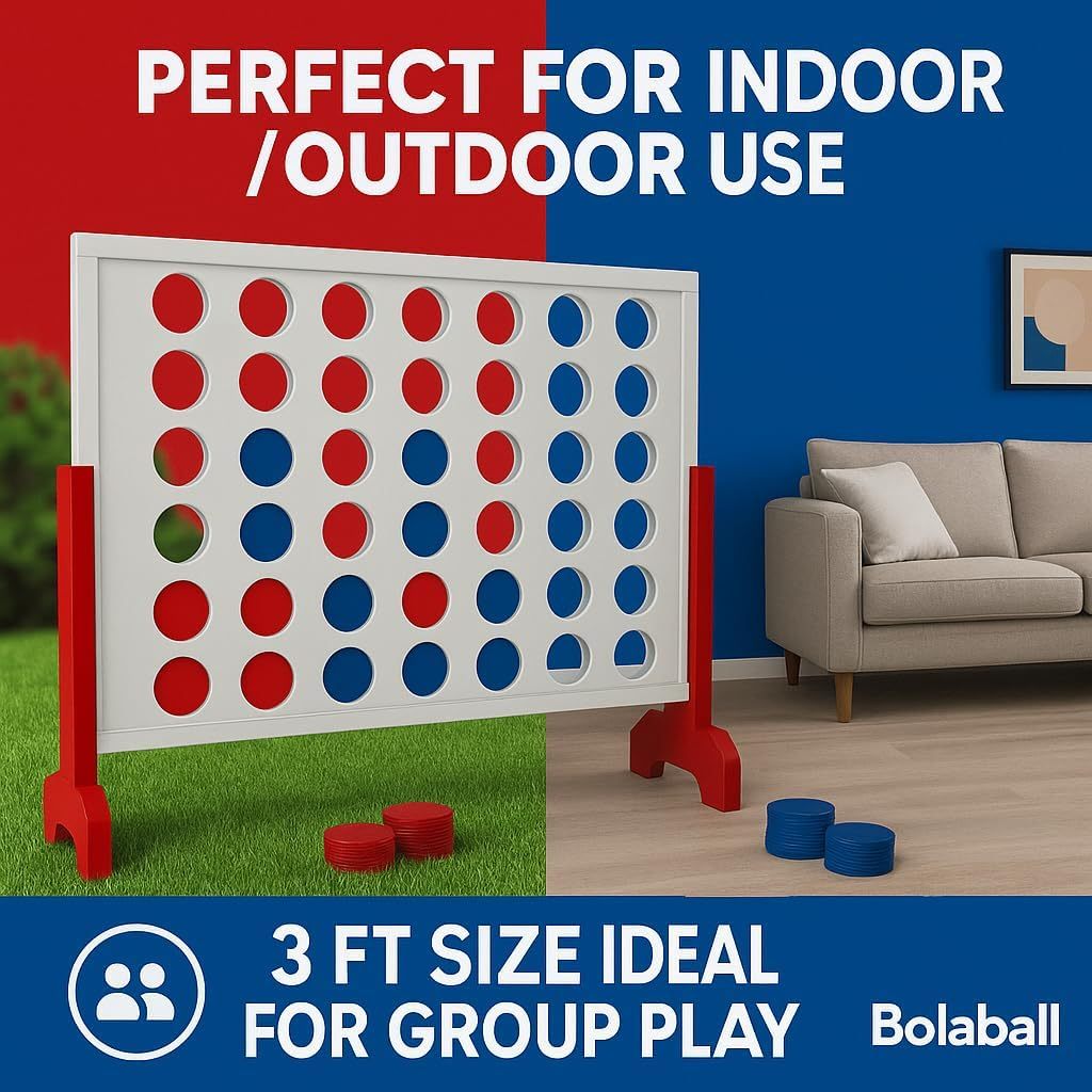 Bolaball 4 in a Row Games, 1.8 FT Jumbo 4-to-Score Indoor & Outdoor Game for Adults, Giant Family Fun Lawn & Yard Games, Perfect Strategy Game for Holiday Party & Family Gatherings