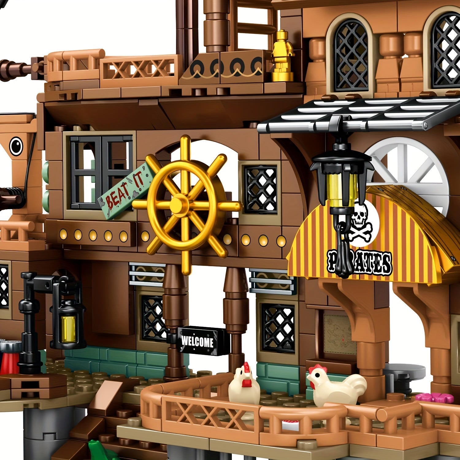Pirate Ship Set Pirate's Wharf Supply Center Building Brick Toy, 573 Pcs