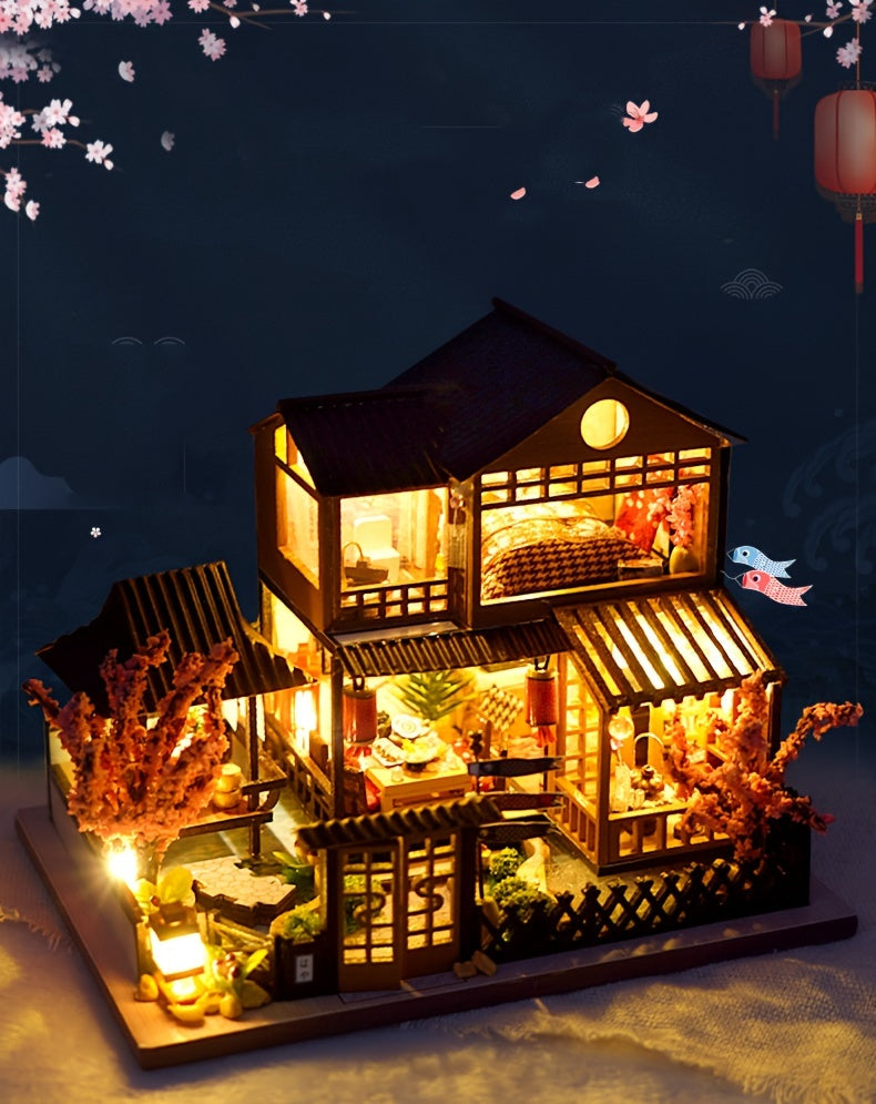 DIY Japanese-Style Wooden Dollhouse Kit with -Responsive Tatami & Miniature Furniture - Handmade Tiny House Model for & s, Dollhouse Collectors - Complete (No Glue/) - Birthday/Christmas Gift