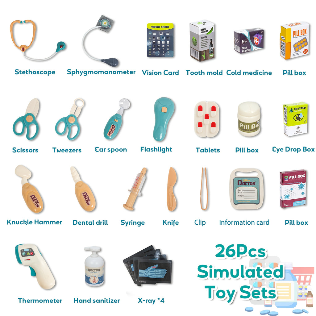 Deluxe Doctor Kit for Kids, 26pcs Pretend Medical Station Toy Set with Play Stethoscope And Medical Instruments - Perfect Role Play Gift for Childrens