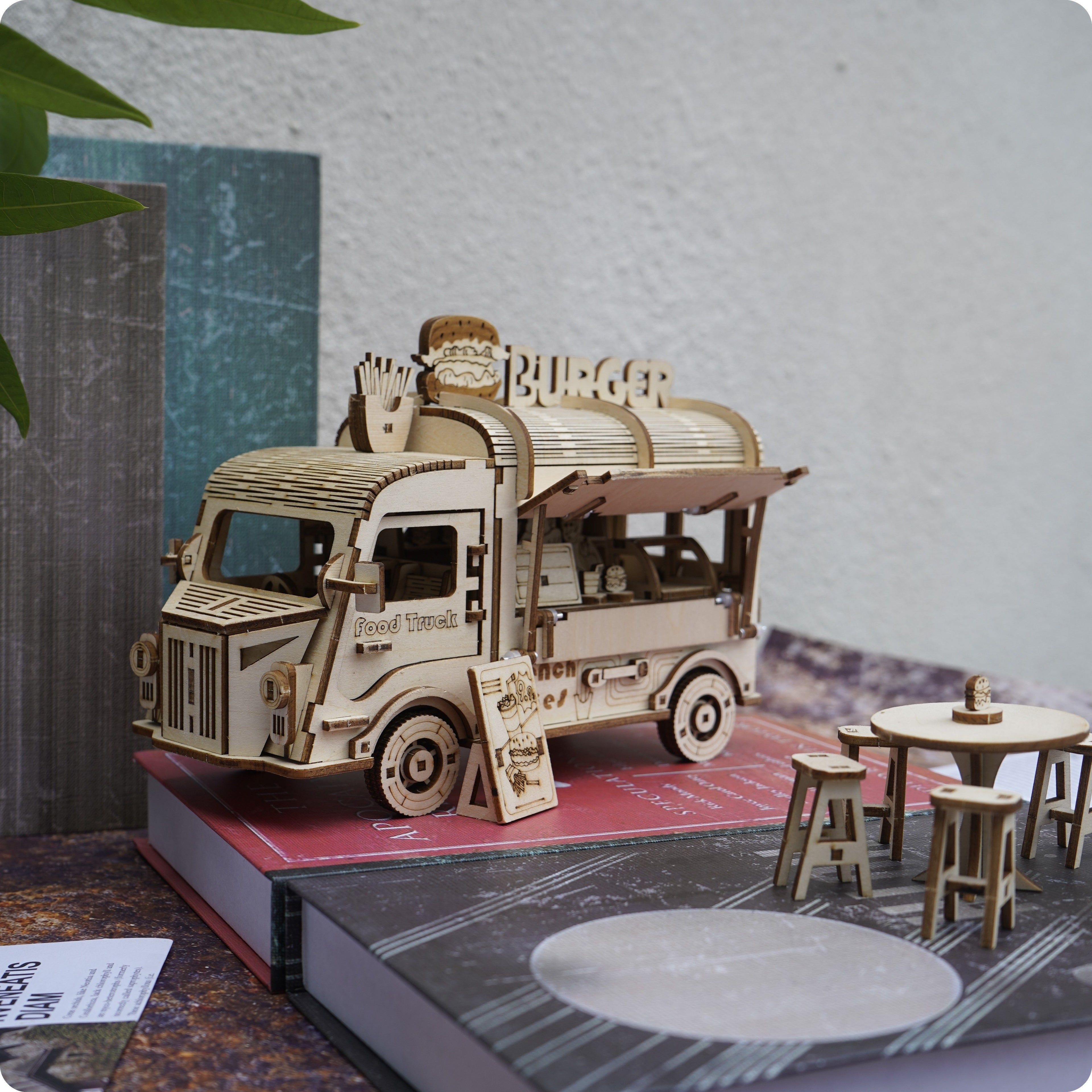 3D Puzzle Fast Food Truck Set - Innovative Basswood Model Building Toy, Yellow - Ideal for Christmas And for Halloween Presents, Suitable for Halloween