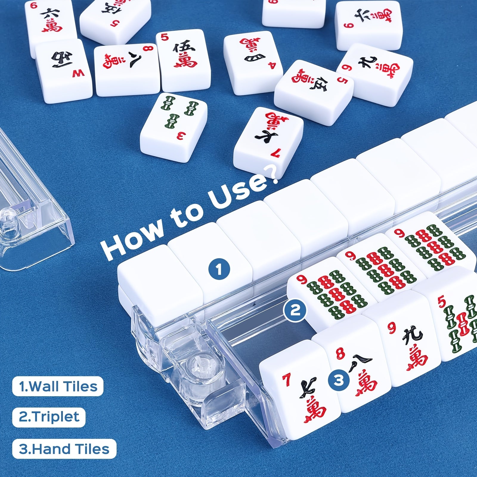 Mahjong All in 1 Tile Rack And Pusher with Bag, Clear Acrylic Mahjong Set, Modern American Mahjong, 4pcs/Set, Built in Pushers, Transparent