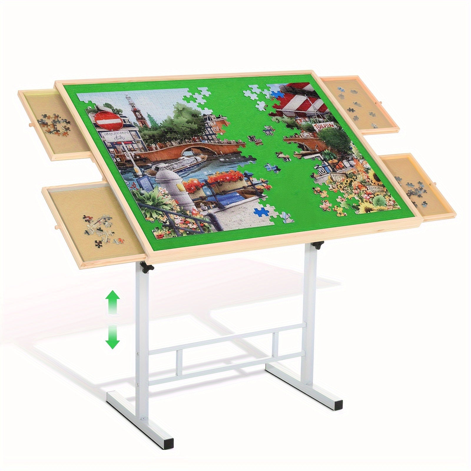 Puzzle Table with 4 Drawers for 1500pcs, Adjustable Angle & Height Jigsaw Puzzle Table with Metal Legs | 35"x26" Tilting Puzzle Board for People with Neck Or Back Pain Halloween Christmas Gift