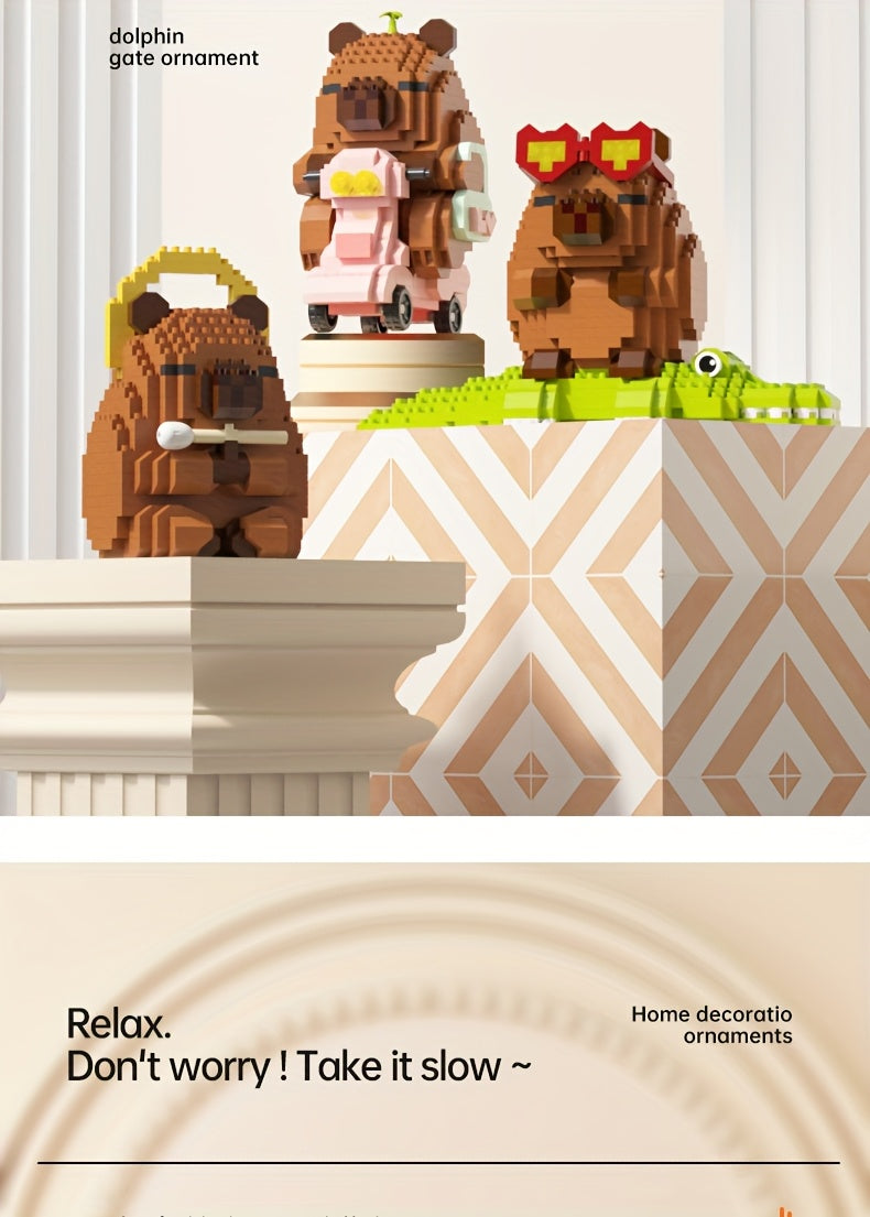 Easter, Easter Gifts, 562+pcs Collector's Edition Capybara Micro Particles Building Blocks, Eternal DIY Home Desk Decor, Suitable for Boys And Girls, Miniature Building Blocks, Assembly Set, Stress-relieving Toy, Children's Festival Gift