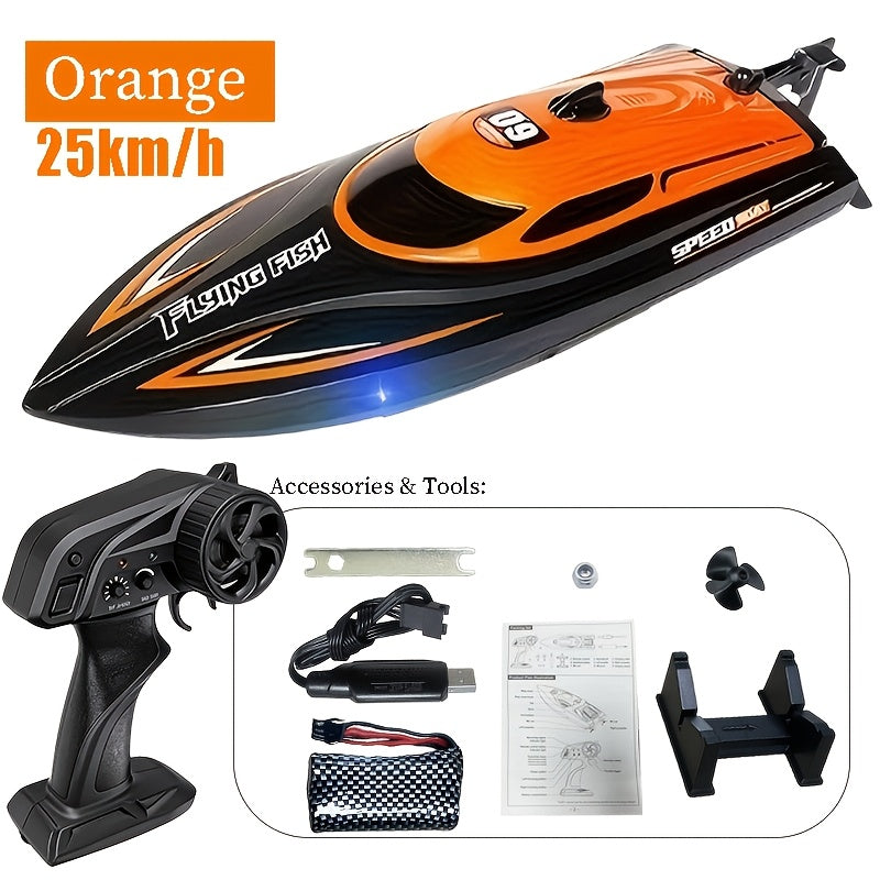 Top Speed of 30Km/ H, Small High-Speed Remote-Controlled Speedboat Comes with LED Night Navigation Lights, 2.4G Remote Control, Anti Capsizing, Circulating Cold Water Device, Christmas, Birthday Gif