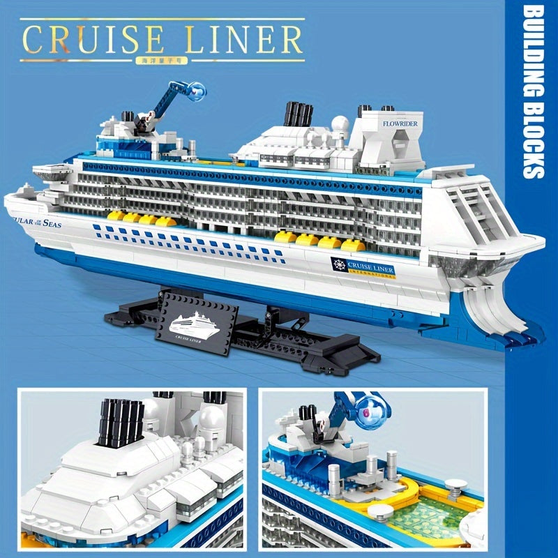 Building Blocks Cruise Ship Model, 2428 Pieces Technic Speedboat Construction Set Technology Home Decor Ideas Christmas/New Years Gift (3.6 Tiny Mini Bricks)