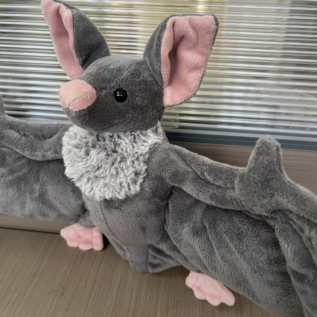 Adorable Grey Bat Plush - 23" Wingspan Soft Stuffed Animal, Halloween Party Decor for Home Bedroom Car, Cute Spooky Gift for Animal Lovers