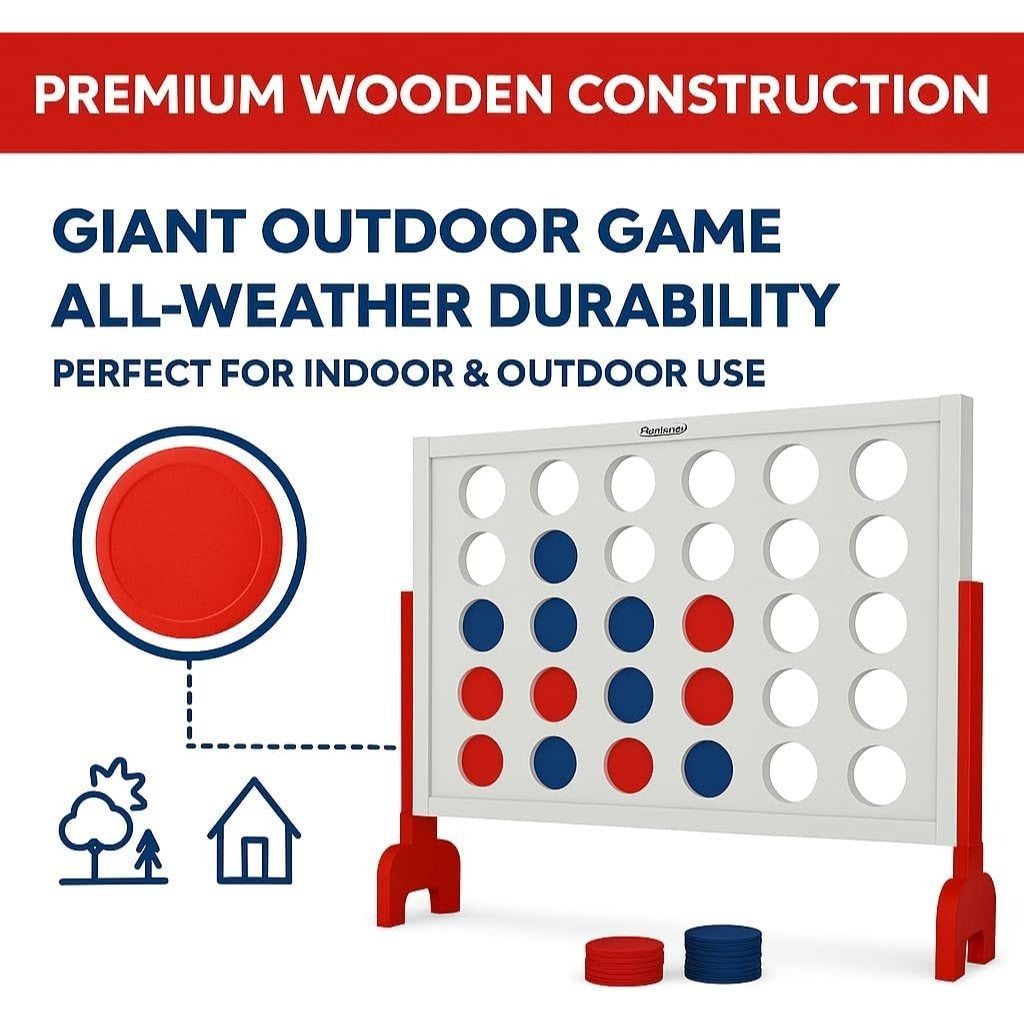 Bolaball 4 in a Row Games, 1.8 FT Jumbo 4-to-Score Indoor & Outdoor Game for Adults, Giant Family Fun Lawn & Yard Games, Perfect Strategy Game for Holiday Party & Family Gatherings