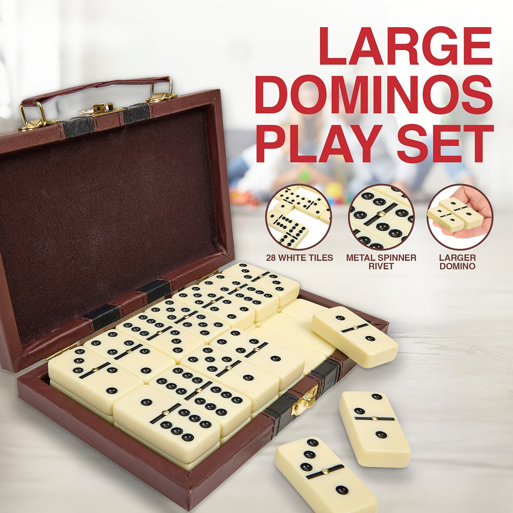 Extra Large Dominoes Set - 28 Classic White Dominoes, Storage Box, Portable Design, Perfect for Family Games, Party Games, and Team Building Activities. Board Game