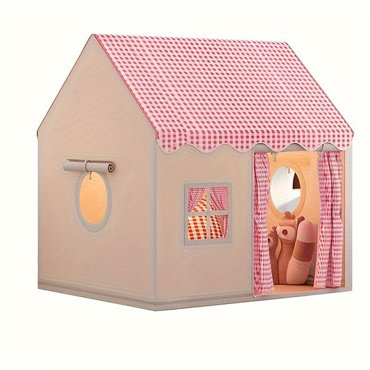 [Holiday Gifts Decorations] PINK/Khaki 1 Indoor/Outdoor Tent - Lovely Checked Cabin Style, Polyester, Perfect For Home Decor, Casual Entertainment. Perfect For Holiday Gifts, Holiday Decorations And Family Parties, Playful Design