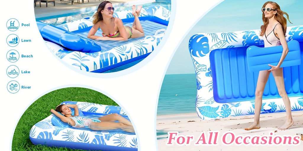 Inflatable Tanning Pool Lounger Floats, 84X52 Inch Sunbathing Pool Loungers, Inflatable Sunbathing Mattresses, Adult Inflatable Pool, Thickened, Suitable For Summer, Pool, Beach
