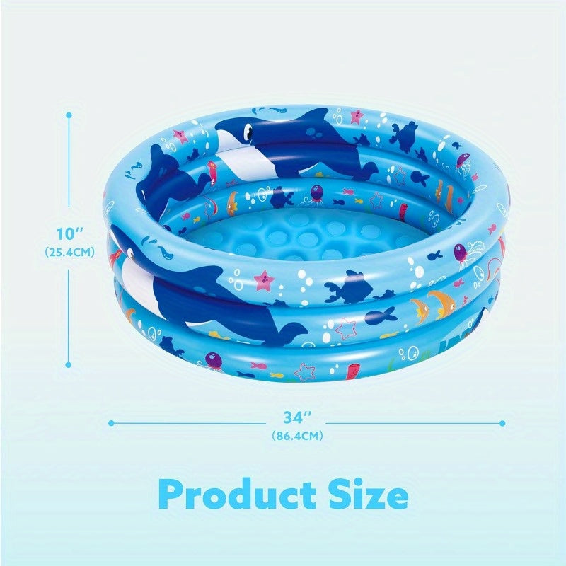 SYNCFUN 34"x10" Inflatable die Pool with Ocean Whale Pattern - 3-Ring Blue Pool for s & Dogs, 90lb Capacity, Portable Backyard Water Play Pit for Summer, Parties, Family Fun, Pet Cooling Station | Fun Play Area | Durable Inflatable for Halloween,Christmas