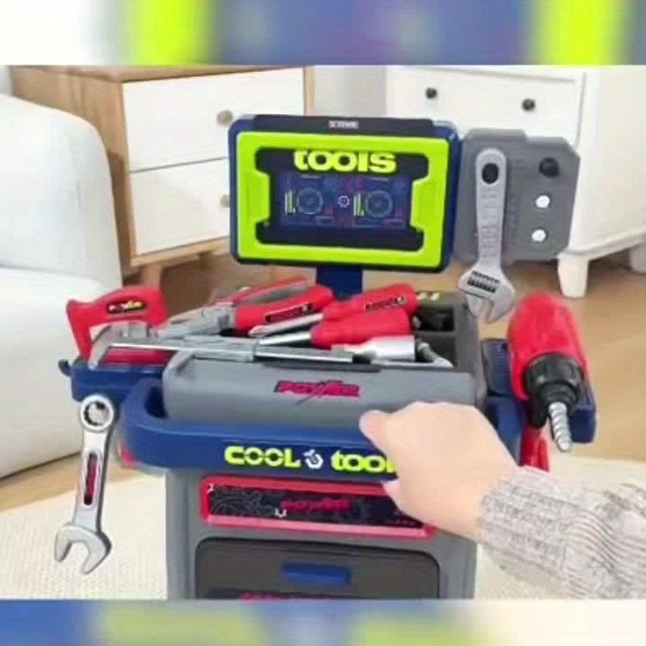 THCBME Kids All-in-One Tool Kit with 41+ Accessories, Folding Workbench & Electric Drill Toy - STEM Engineering Playset with Storage, Interactive Construction Playbench with Tool Storage, Realistic Role-Play Set for Boys & Girls Ages 3-5, - Drill with Gua