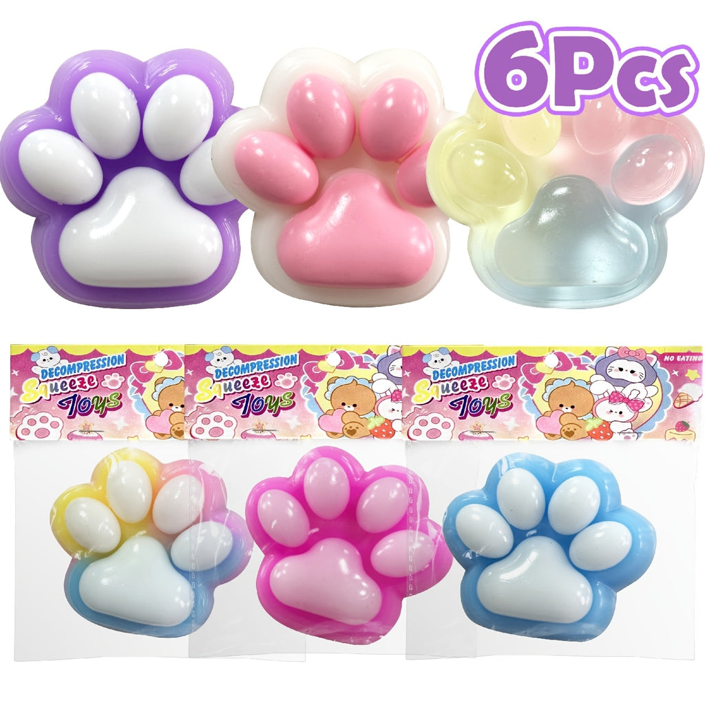6pcs Colourful Taba Squishy Paw Sticky Squeeze Cat Paw, Handmade Soft Sticky Toys, Cute Fufu Squishy Fidget Toys for Kids Adults(1 Blue&Purple&Pink&White And 2 Colorful Paws)Multi-Item Party Favor Packs for Christmas Easter Halloween Valentine's Day