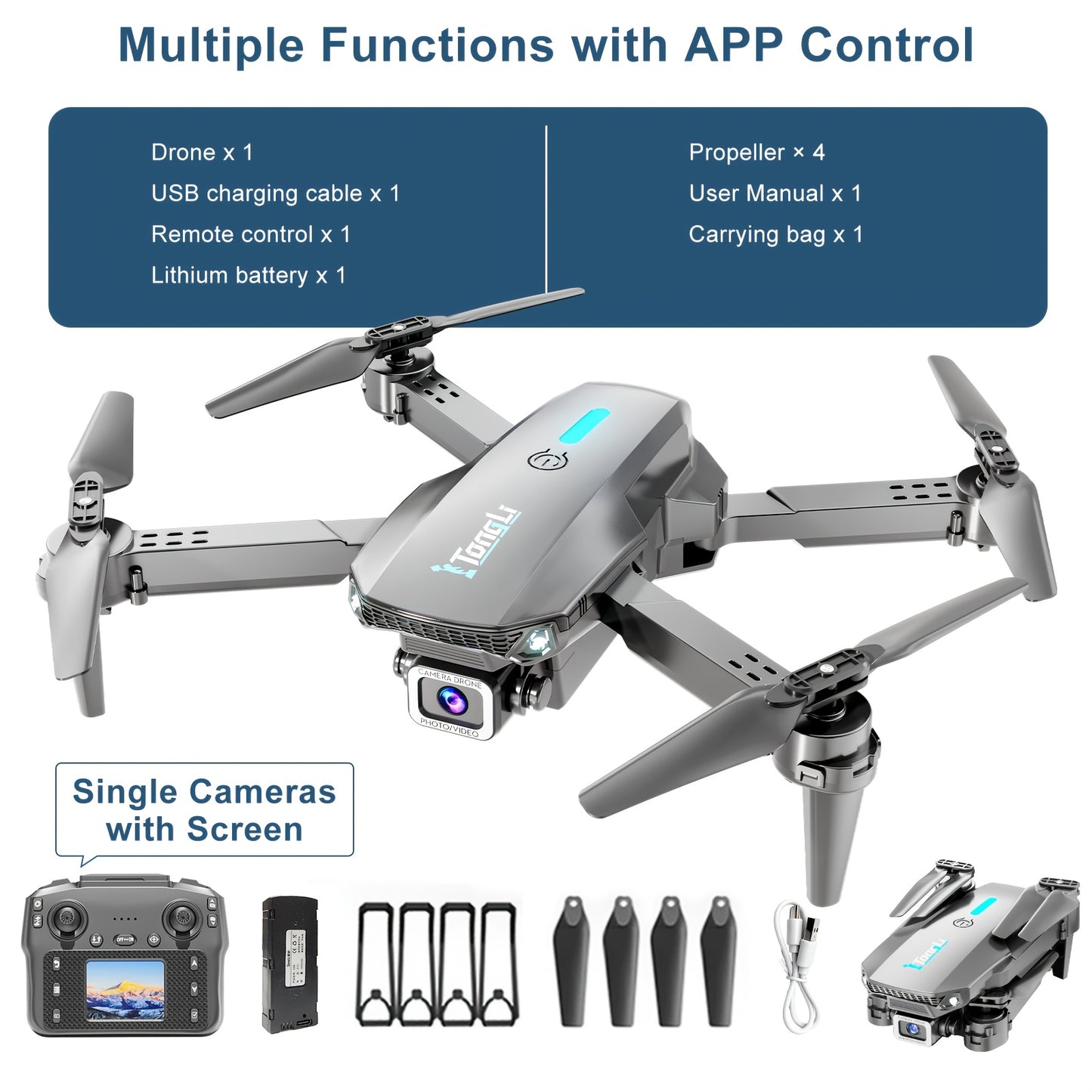 [HD Camera Drone] Tongli Upgraded Quadcopter Drone, Built-In HD Camera, Foldable Design, 3D Flips, USB-C Charging, Free Storage Bag Included, Beginner-Friendly, Aerial Photography Drone, Camera Drone For Vlogging, Outdoor Drone, Remote Control Drone