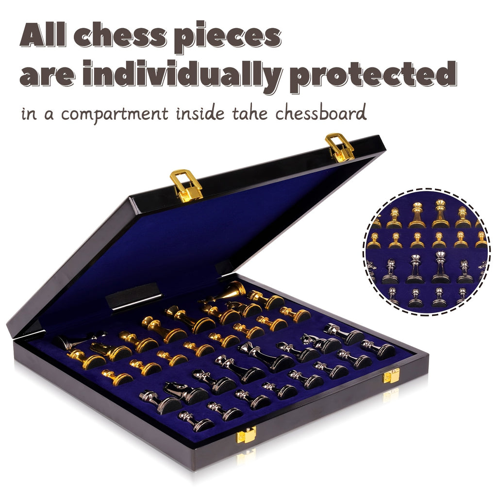 Luxury Marbling Chess Set with Marble Board & Zinc Alloy Metal Pieces - Elegant Marbled Design with Golden & Pattern, Extra Queens Included - Durable Travel-Friendly Chessboard for Adults, Beginners & Professionals - Ideal Gift for Chess Lovers