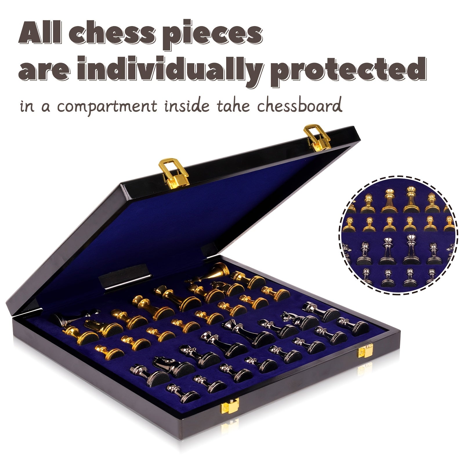 Luxury Marbling Chess Set with Marble Board & Zinc Alloy Metal Pieces - Elegant Marbled Design with Golden & Pattern, Extra Queens Included - Durable Travel-Friendly Chessboard for Adults, Beginners & Professionals - Ideal Gift for Chess Lovers