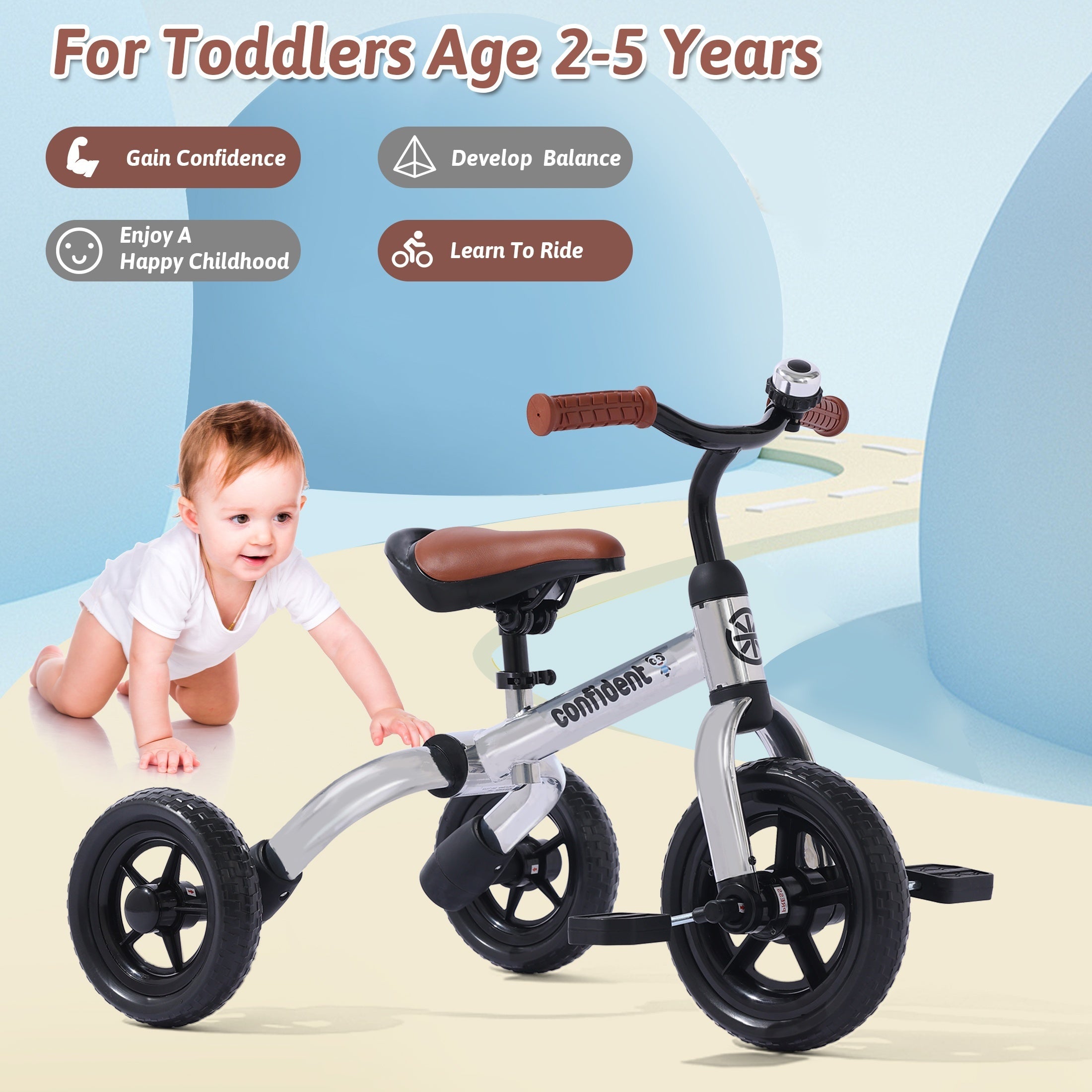 3in 1 Tricycle for Toddlers Age 2+ Years Old Boys Girls with Detachable Pedal And Training Wheels, Baby Balance Bike Trikes Riding Toys, Ride-on Bike Toys Bike Birthday Gift for Outdoor And Indoor