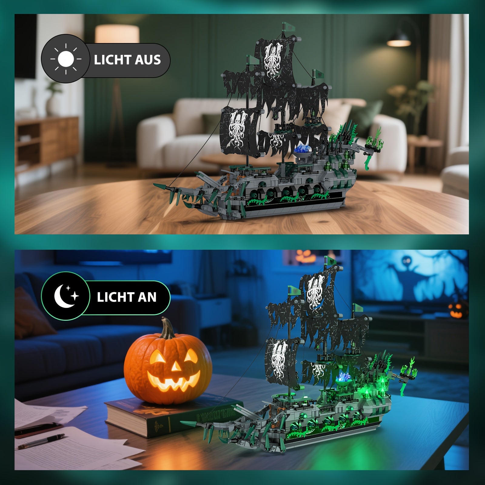 Toys for Constructing Pirate Ships Featuring Lights, The Flying Dutchman Ghost Ship Model 40001, Perfect for Halloween And Christmas Gift Sets