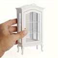Scale White Artificial Wooden Mini Display Cabinet Model, with Mirror And 3 Glass Front Shelves - Suitable for Dollhouse Decoration, Photography Props, Weddings, And Living Room Scenes, Making It an Excellent Gift