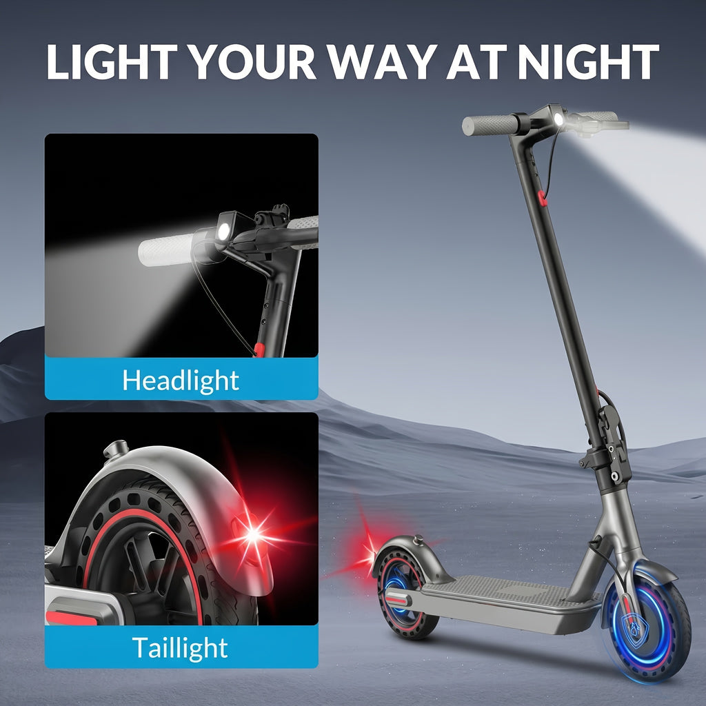 [Foldable Electric Scooter] Long-Range Adult Electric Scooter with a Powerful 350W Motor, Top Speed of 19 Mph, Up to 21 Miles of Range, 8.5-Inch Solid Tires, Foldable Commuter Electric Scooter with APP Control, Dual-Brake System, LED Lights, And Portable