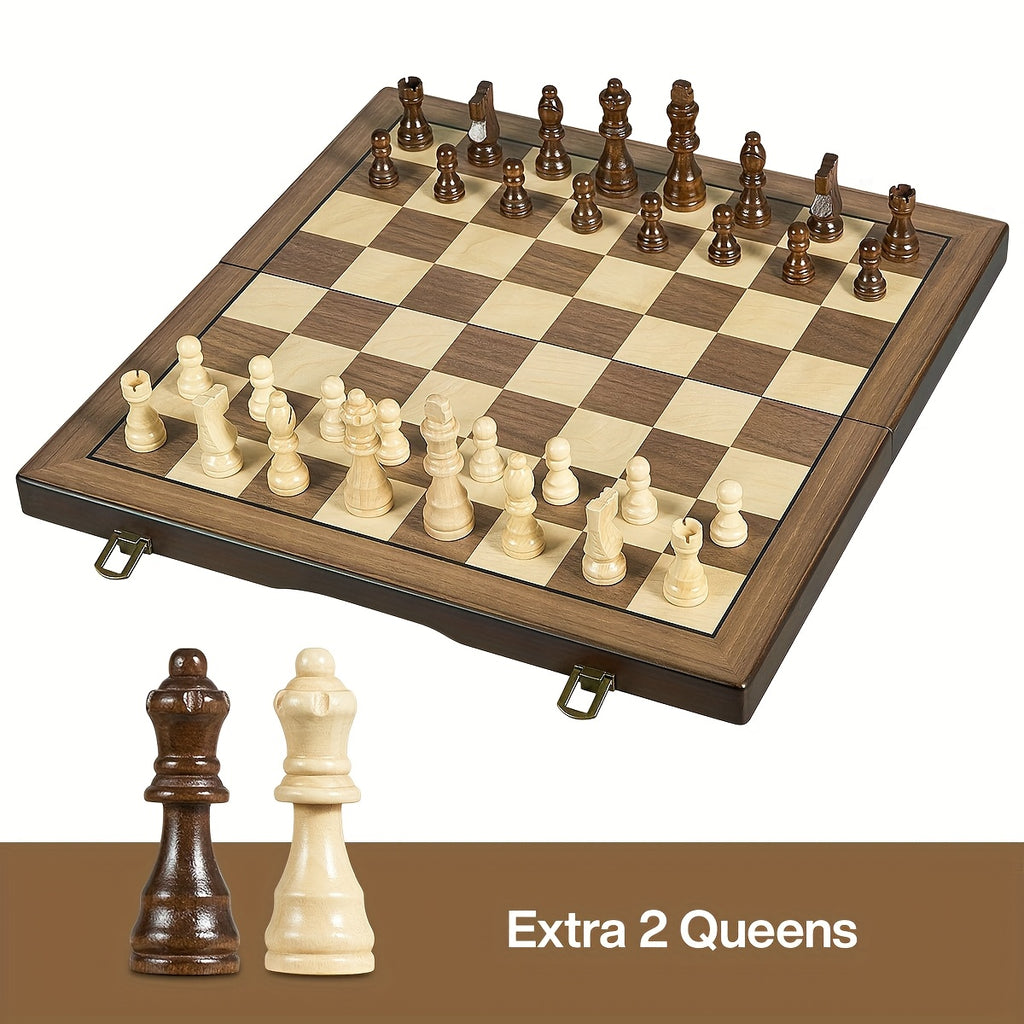 Magnetic Wooden Chess Set for Adults Kids 15 Inches Chess Borad with Handmade Pieces, Folding Portable Travel Unique Chess Game for Tournament Professional Beginner, Birthday And Christmas Gifts