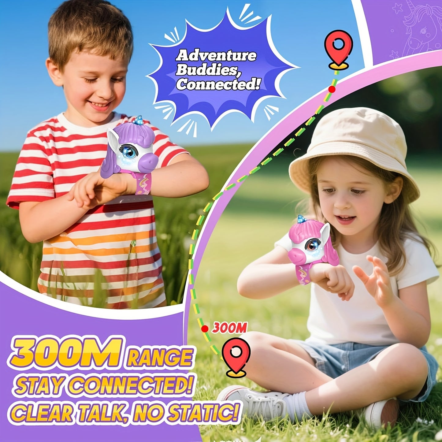 2Packs Unicorn Walkie Talkies for Kids - Luminous Function, Gift for Kids 2 Way Radios Toys for Boys And Girls Ages 3-12 - Long Range - Outdoor Adventure, Camping, Hiking Gifts Birthday Back to School Halloween Christmas Gifts (Pink/Purple)