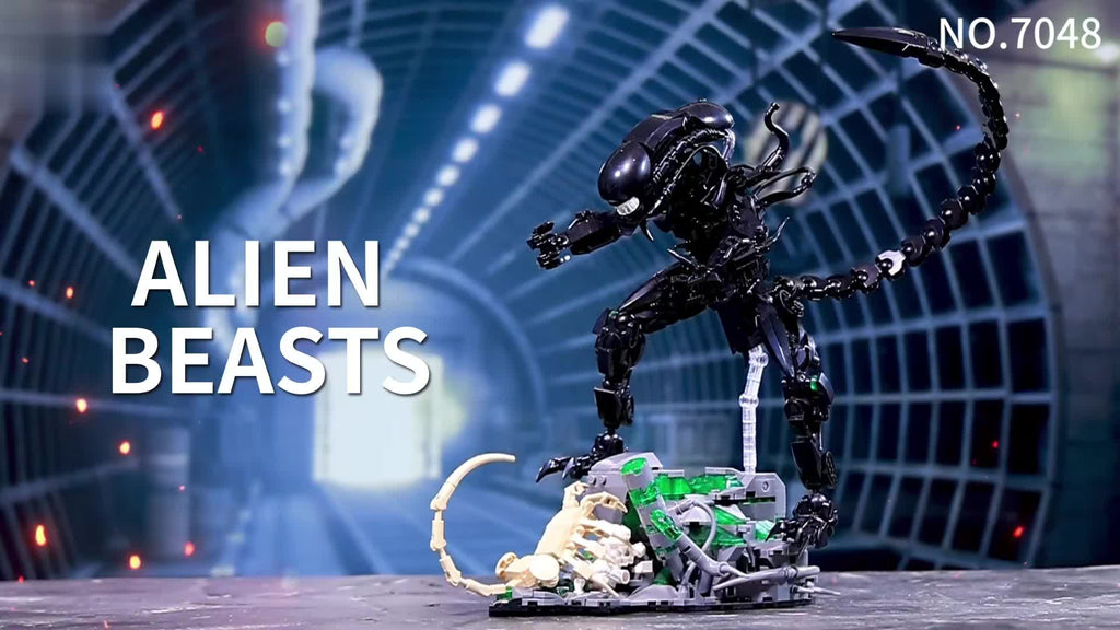 958+Pcs Cool Alien Building Block Set, Assembly of Sci-Fi Movie Battle Character Models in Black ABS, Christmas Gift