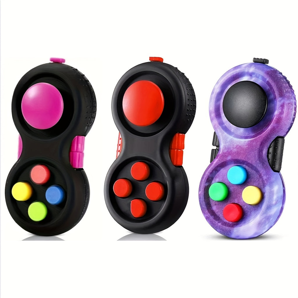 3pcs Retro Classic Handheld Fidget Controllers - Vibrant & Fun Relax Toys with 8 Fidgeting Options, Clickable Buttons, Game Joystick, and Massage Roller in Assorted Colors