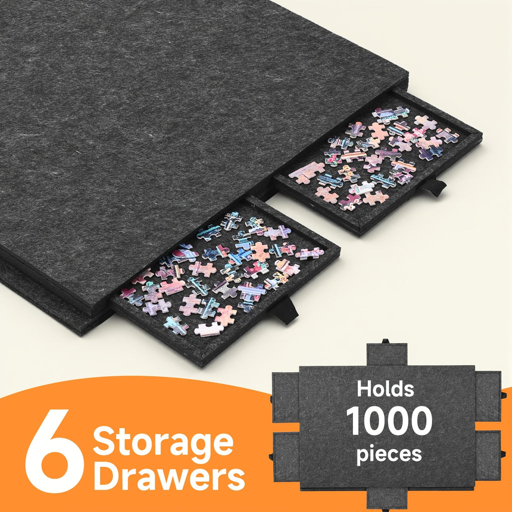 Foldable Puzzle Board Felt Mat, Suitable for Up to 1000pcs, Comes with 6 Drawers