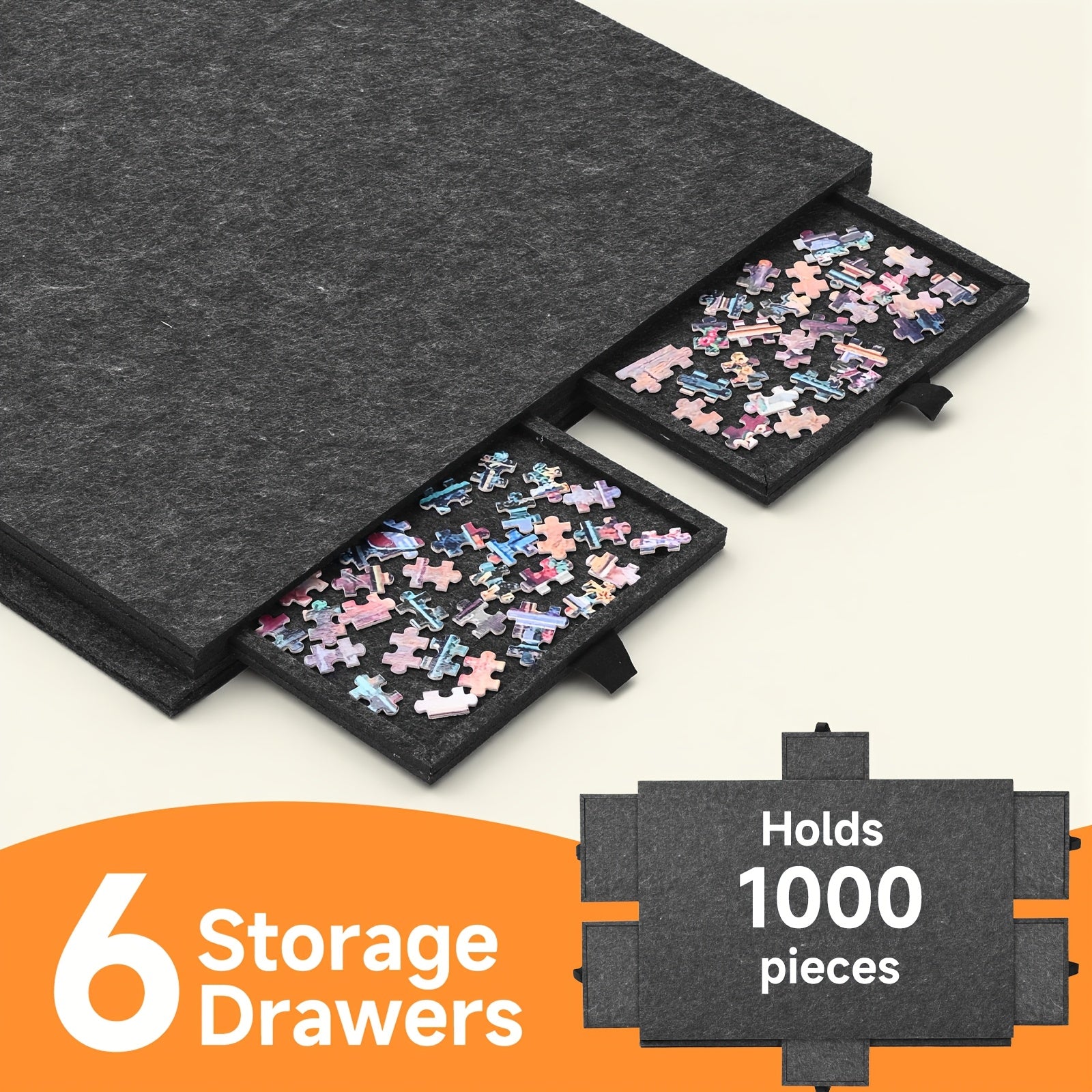 Foldable Puzzle Board Felt Mat, Suitable for Up to 1000pcs, Comes with 6 Drawers