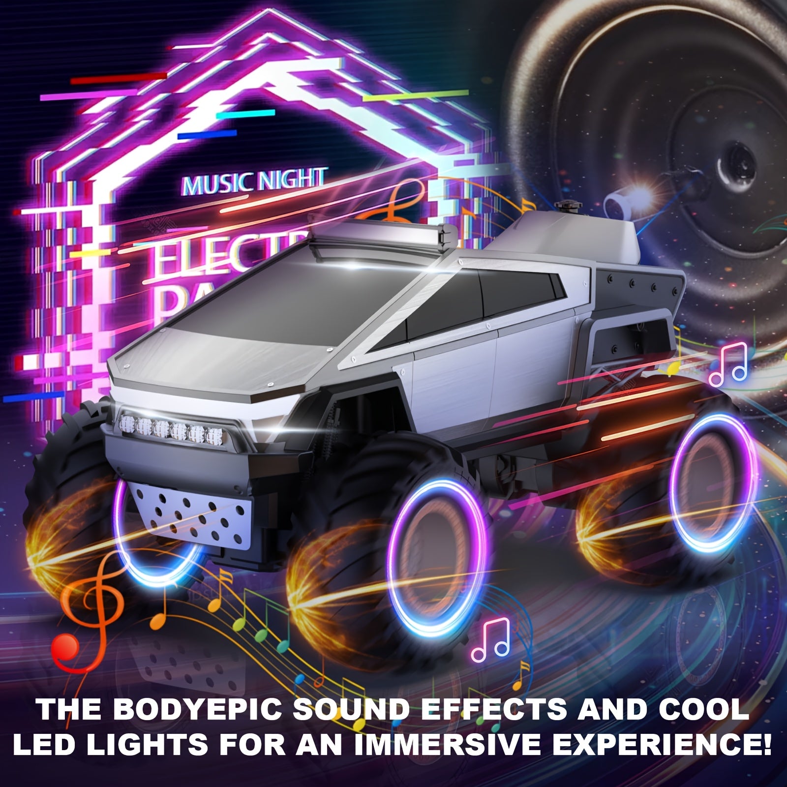 [1:14/ 1:18 RC Monster Truck Toy] 2.4GHz 4WD All Terrain RC Monster Truck Toy, Realistic Sound Effects, Off-Road Vehicle with Ergonomic Grip, Off-road Vehicle WithLED Lights, Music, Excellent Grip Big Wheels, Metal Body, Easter Gifts, Christmas Gift