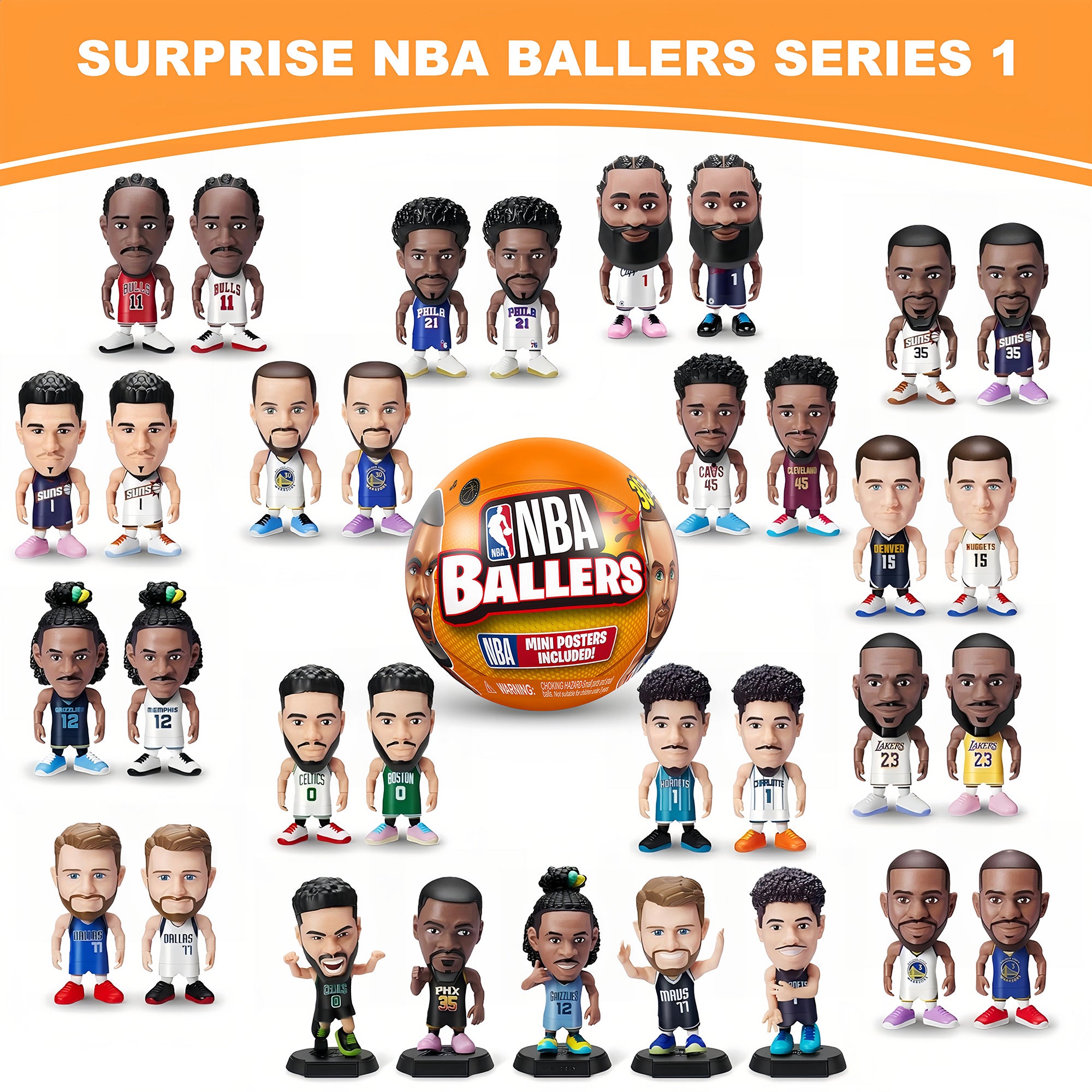 1 pc ZURU Surprise Ballers Series 1 & Series 2, Mystery Capsule Figurine Players Collectibles Toy, Surprise Unboxing Basketball Collectible Sports Toy for Boys, Adults and Collectors