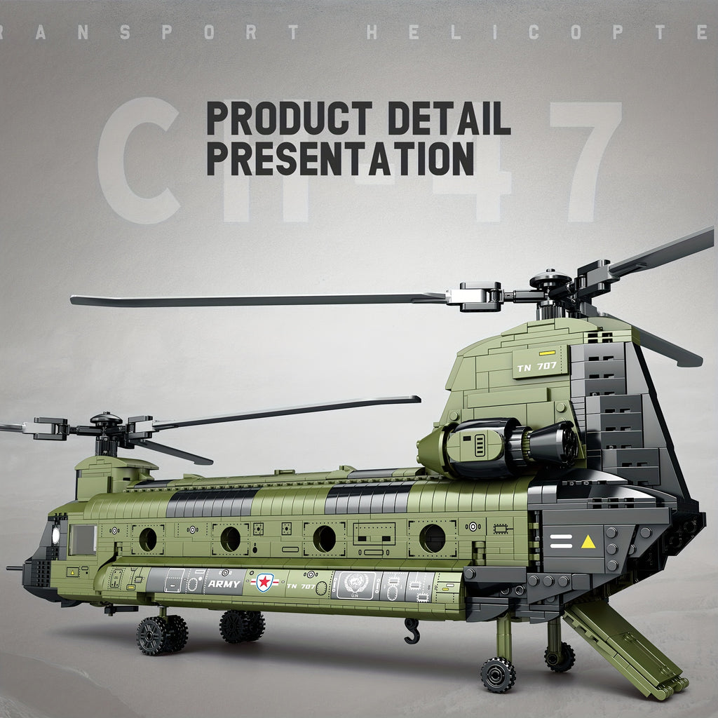 1622pcs US Military Series Combat Aircraft US Chinook Spiral Medium Transport Helicopter Model Simulated Military War Educational Adult Assembly Building Block Toy Christmas Gift