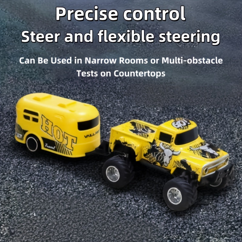 Mini Monster Truck, 1:64 Scale Alloy Shell Toy Car Model, LED Lights Multiple Control Modes Adjustable Speed/Steering, King Of The Road