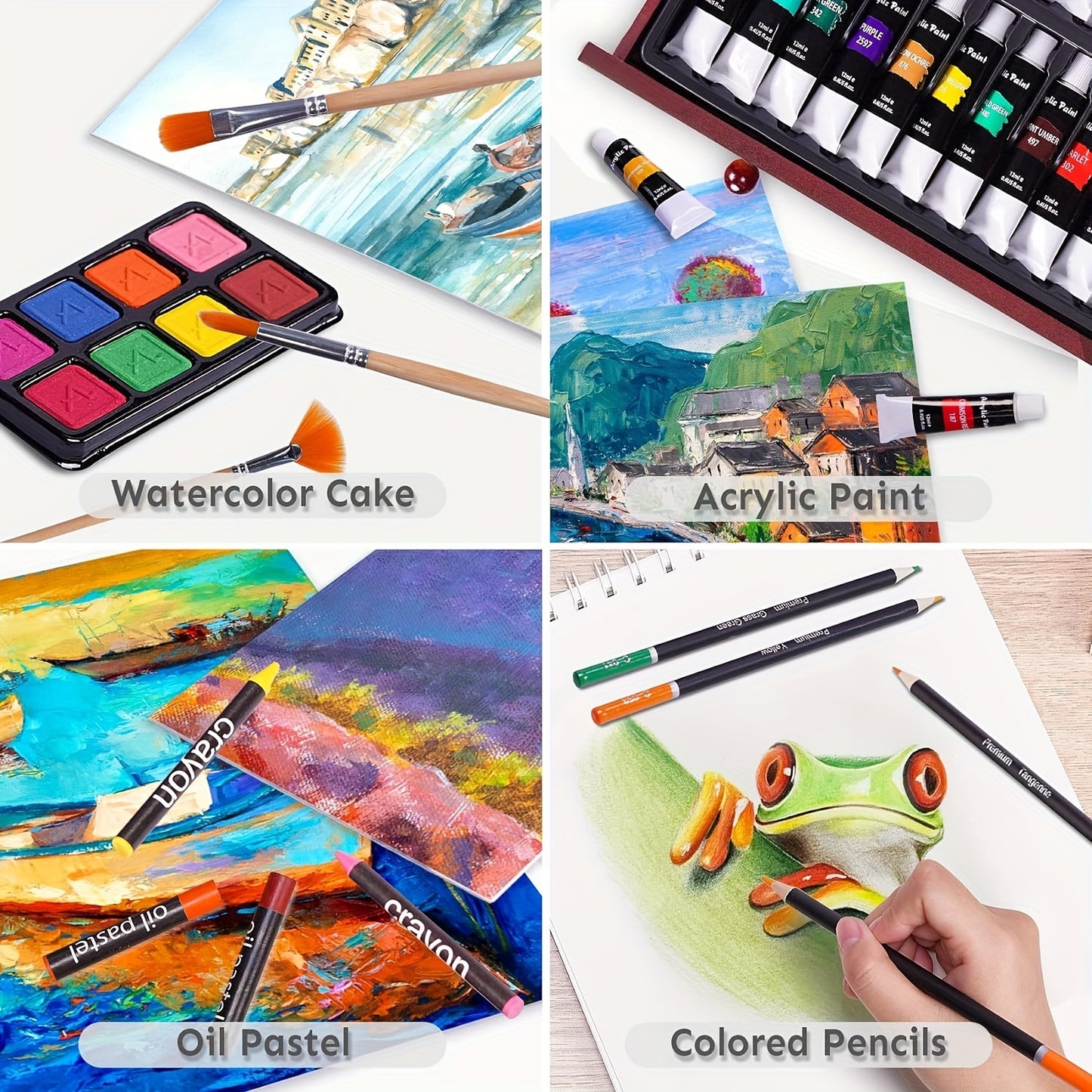 [Gift, Easter, St.Patrick's Day] 175pcs Deluxe Art Set With 2 Drawing Pads, Crayons, Acrylic Paints, Colored Pencils Set In Wooden Case, Professional Art Kit, Paint Supplies, Gift, Easter, St.Patrick's Day, Art & Drawing Toys