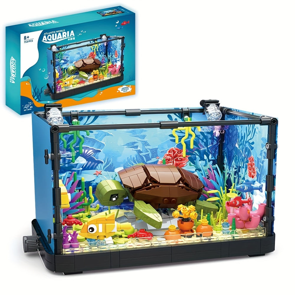 Building Block Aquarium Set with Marine Turtle & Fish Tank - 's Ark Animal Model, Creative Building Toy Suitable for, Easy Assembly, No /, Home Decor Gift