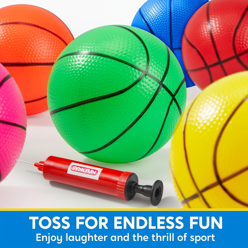 Set of 6 Small 5-Inch Rubber Basketballs with a Pump, Perfect for Mini Basketball Hoops And Indoor Pool Games, Ideal Sports Toys for Kids And Great for Easter Basket Fillers